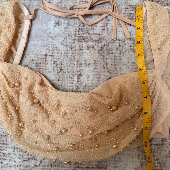 NWOT Oh Polly Champagne embellished Beaded Long Sleeve Crop Top size 2 - Picture 9 of 13